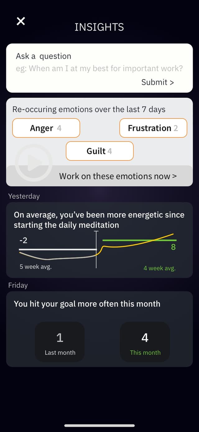 Intervention and insights screen