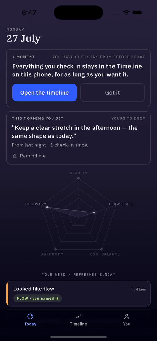 The Ascenda app showing the week's shape