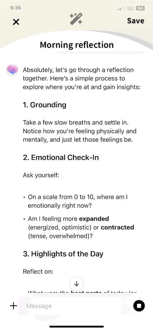 Ascenda app showing a morning check-in screen